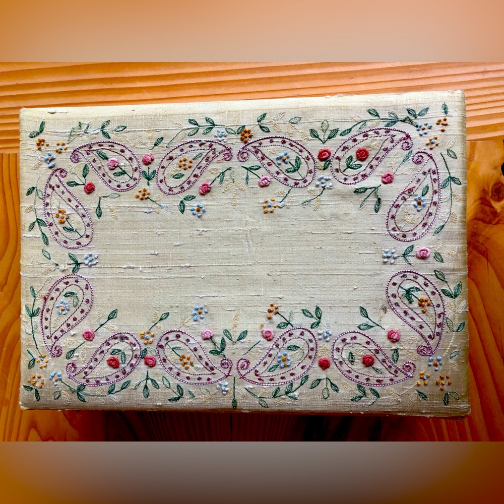Anthropologie Vintage Embroidered Jewelry Box - silk outer